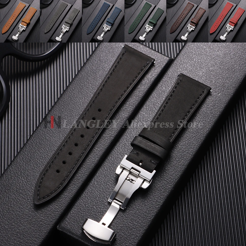 Echtes Kalbsleder-Uhrenarmband für Omega Business Gürtel 18/19/20/21/22/24 mm Schmetterlingsschnalle für Seiko Retro Braune Armbänder