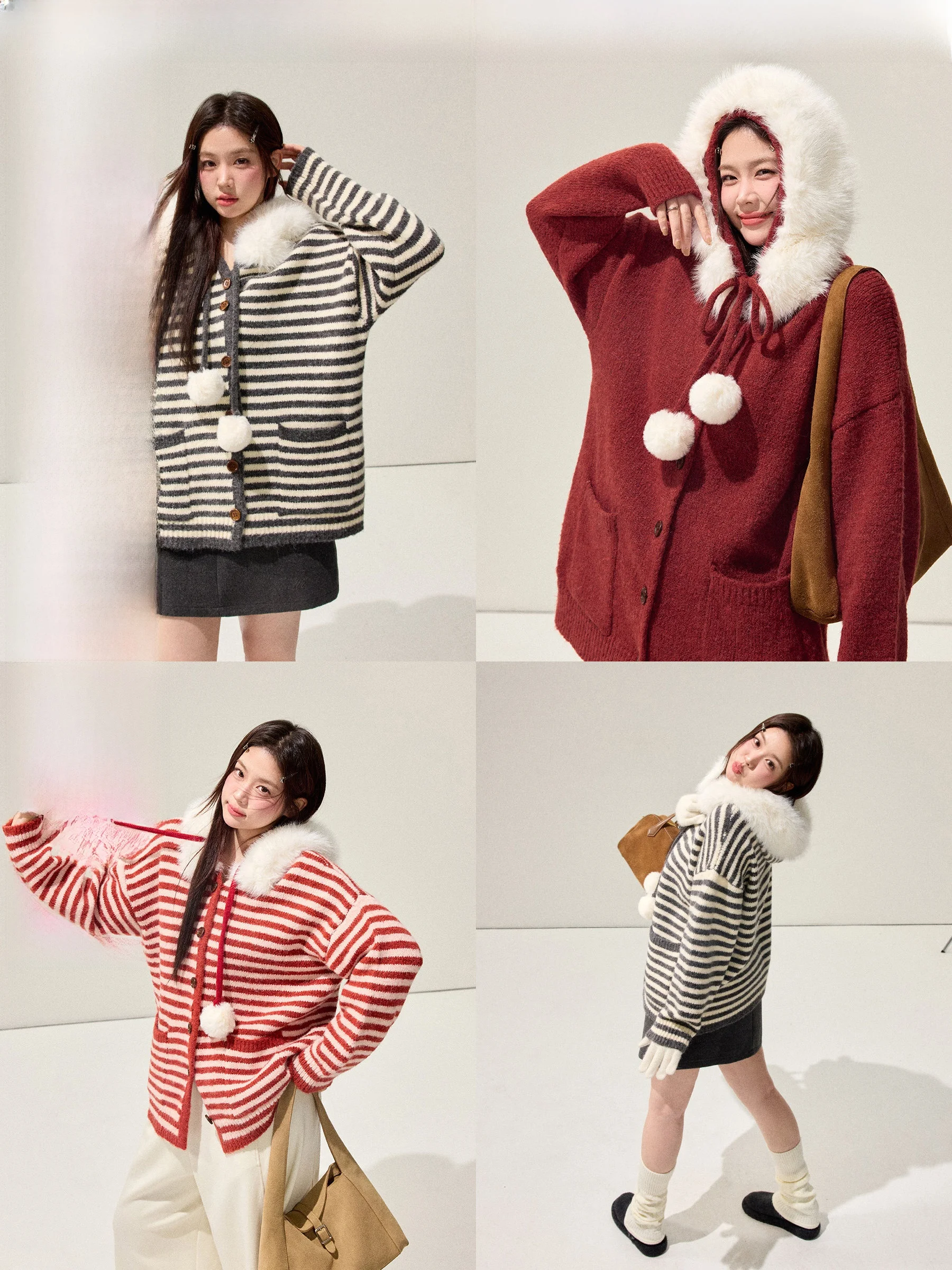 

Пальто Jiu Workop "Под деревом Кисаса" больших размеров, вязаное, с меховыми вставками, для полных женщин, комфортный крой