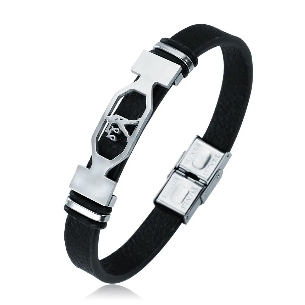 Sign Constellation Jewelry Women Bangles Aries 12 Constellation Bracelet Stainless Steel Men Bracelet Black Leather Bracelet