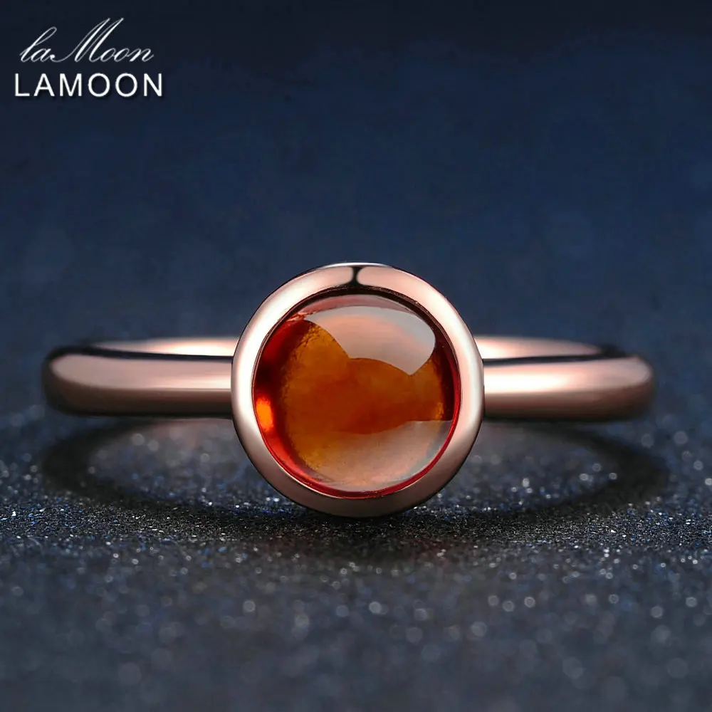 

LAMOON Natural Red Garnet Ring For Women Elegant Bijou 925 Sterling Silver Rose Gold Vwemeil Fine Jewelry Gift LMRI026