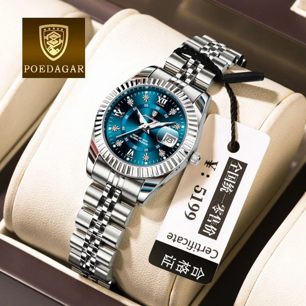 

Poedagar 28MM New Fashion Quartz Wristwatches Ladies Watches For Woman Luxury Designer Gold Diamond Watch Women Relogio Feminino