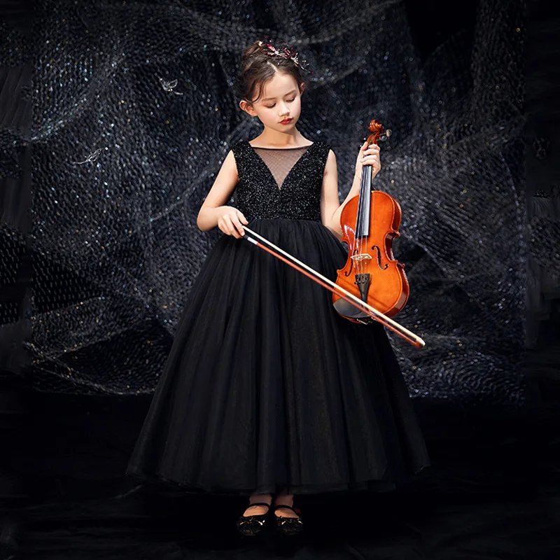 

Flower Girl Dresses for Weddings Kids Princess Birthday Party Children ClothesPerformance Prom HalloweenChristmas Black Clothes