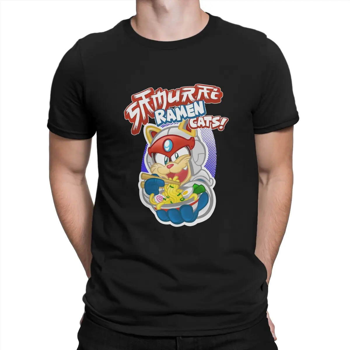 Camiseta de manga corta de poliéster para hombre, camisa de samurái, Pizza, gatos, Ramen, Harajuku, alternativa