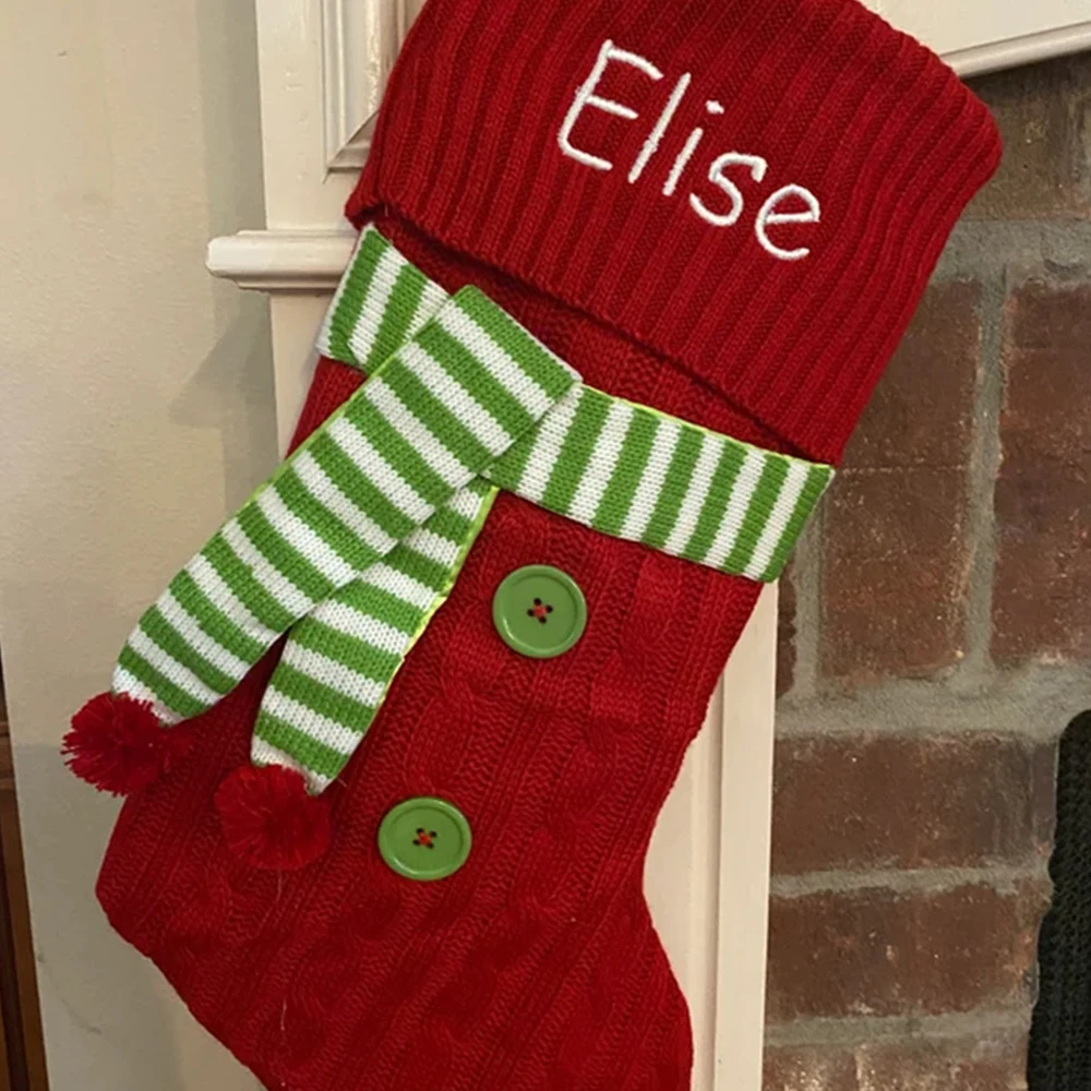 

New Knitted Christmas Stockings with Names Custom Embroidered 3 Colors Scarf Christmas Socks Christmas Decoration Stockings