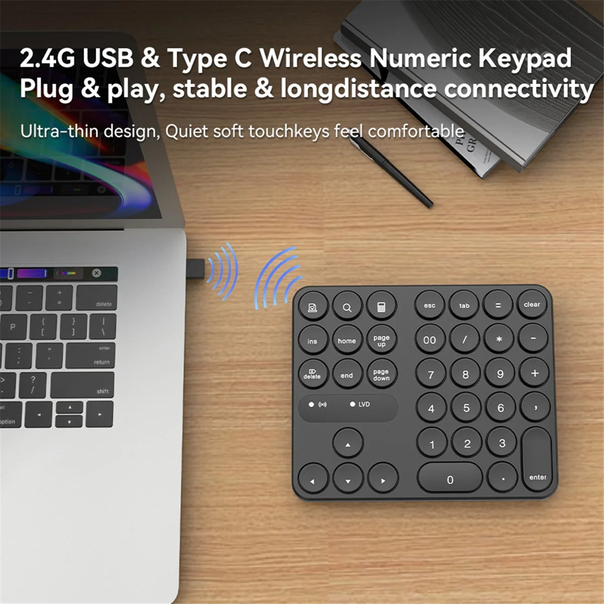 Teclado numérico inalámbrico GOB-oRechargeable con doble Bluetooth, teclado numérico externo de 35 teclas, datos del teclado