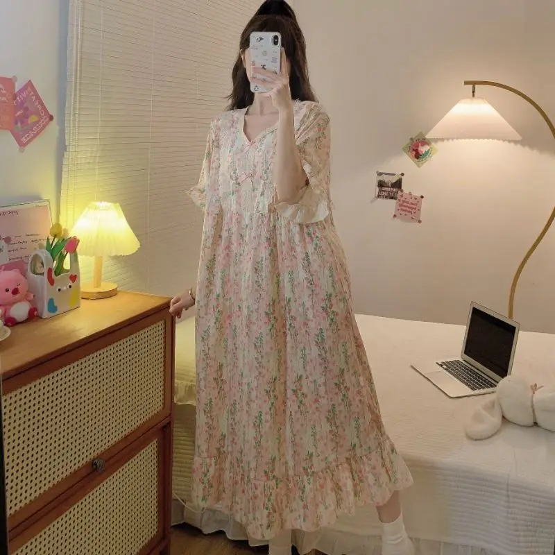 

Летние тонкие новые милые пижамы в стиле принцессы, женская свободная ночная рубашка с короткими рукавами, домашняя одежда, сексуальный бюстгальтер, спальное платье, пижама, хит продаж