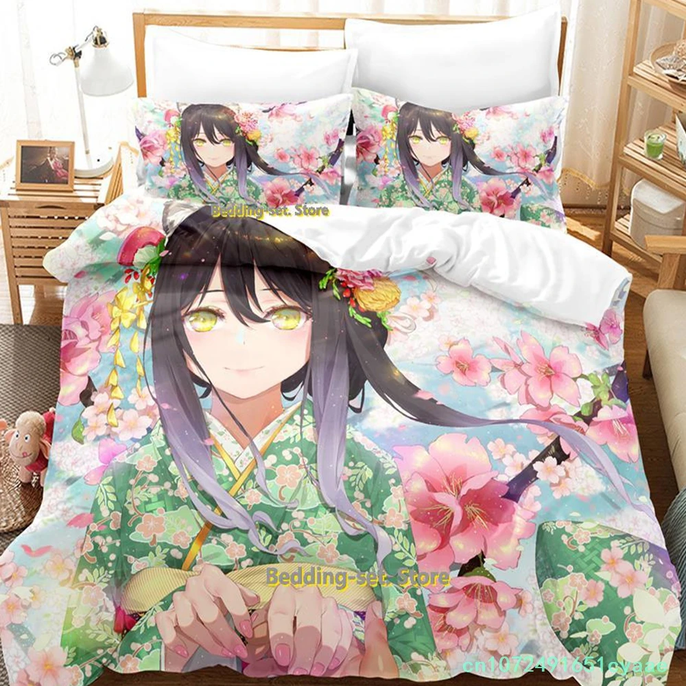 Princess Connect! ReDive Bedding Set Cartoon Anime three-piece Set Adult Kid Bedroom Duvetcover Sets 3D Kawaii Girls Couette