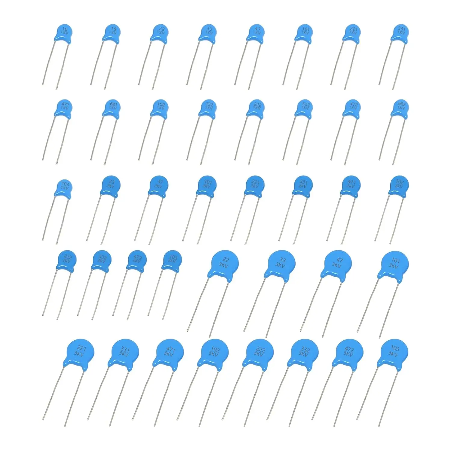 40 Values High Voltage Ceramic Capacitor Kit 1KV/2KV/3KV 1/2.2/3.3/4.7/6.8/10/18/22/33/47/100/220/330/470 pF nF Total 400 Pcs