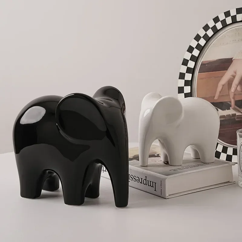 Modern Creative Black and White Ceramic Elephant Home Decoration Accessories Luxury Silver Elephant Bookshelf Decor Figurines