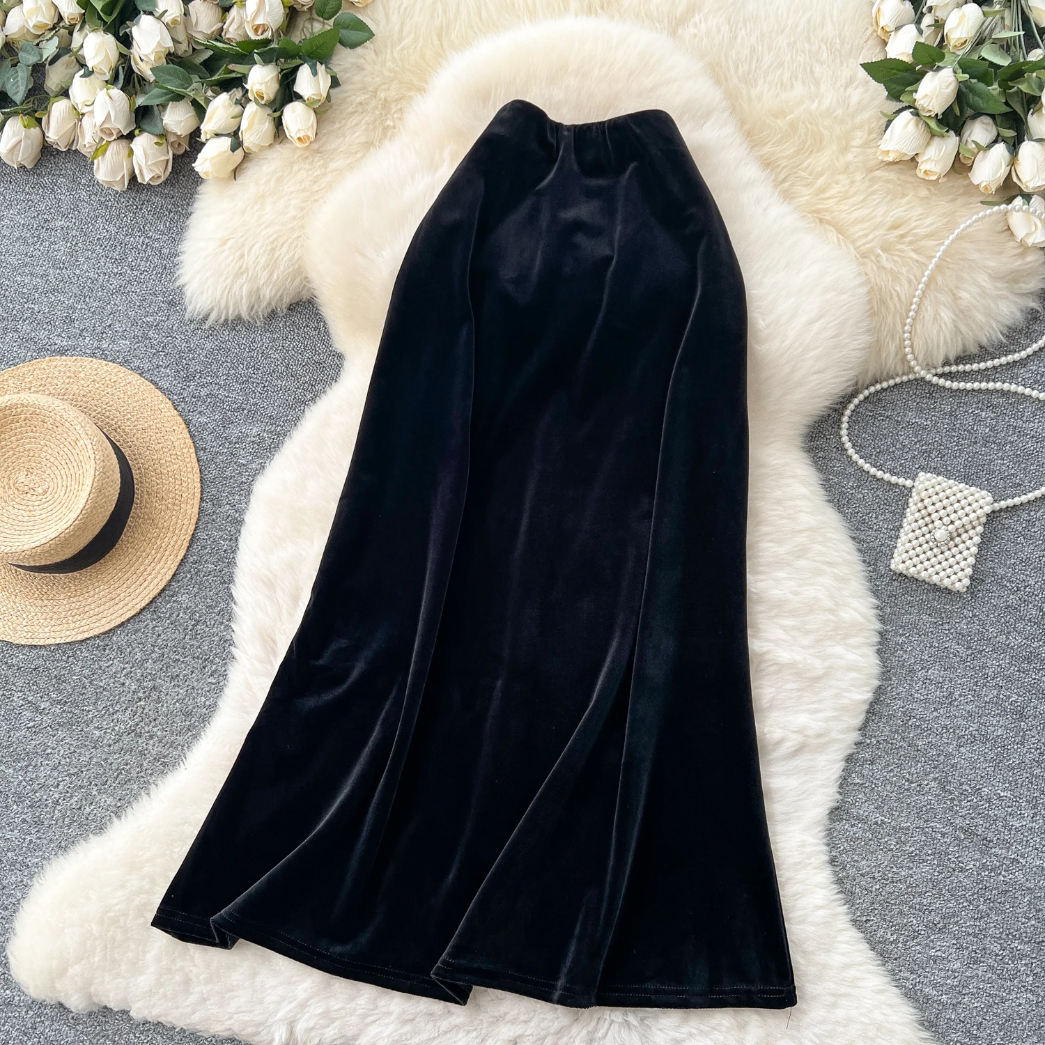 

Женская сексуальная велюровая тонкая юбка, вечерние модные винтажные роскошные юбки с высокой талией, готическое платье русалки, женская одежда