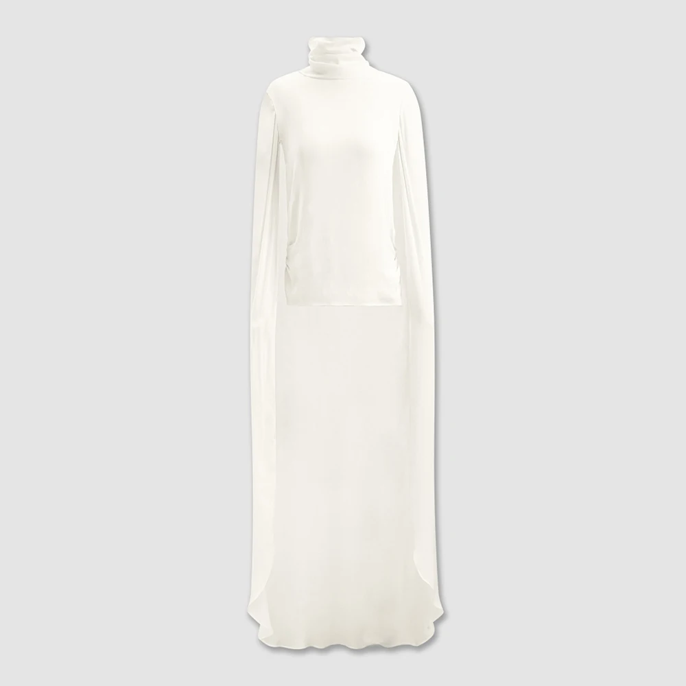 Women Turtleneck Cape Sleeve Top Elegant White High Neck Long Cape Blouse Back Keyhole Party Evening Tops New Summer 2026 Y2K