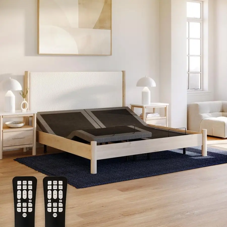 

Adjustable Bed Base 2.0 with Upgraded Motors, Massage, Wireless Remote, USB PortErgonomic Head and Foot Inclines, Twin XL