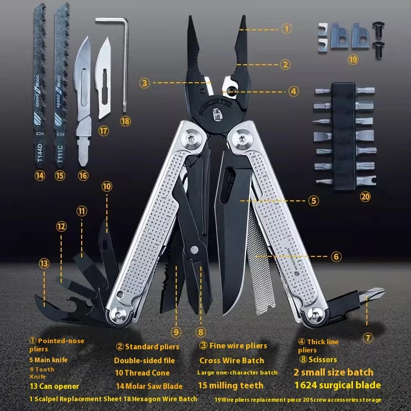 Multitool Plier Folding Knife Camping Pocket EDC Multi Tools Multifunctional HX Outdoors Repalceable Saw Blade Stainless GQ-25