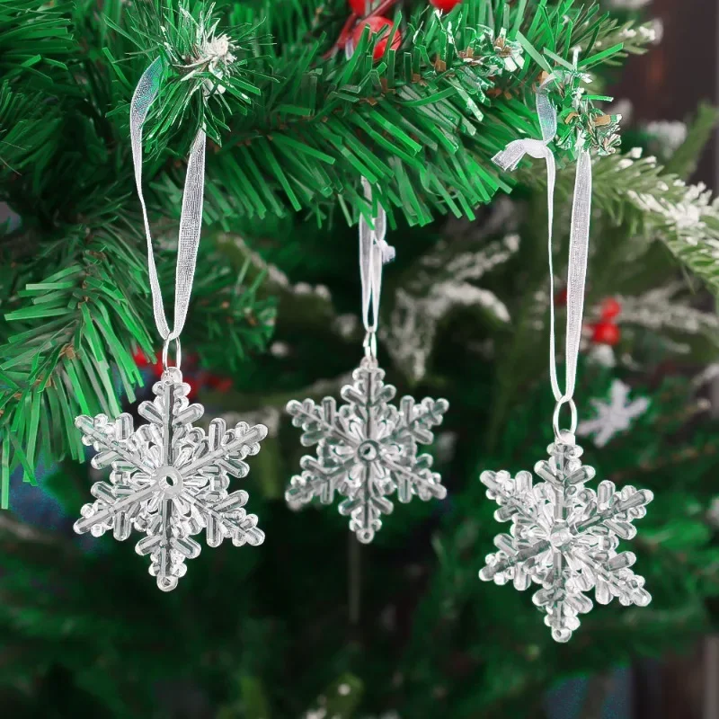Crystal Clear Snowflake Hanging Ornaments Christmas Tree Pendants Icicle Decorations for DIY Xmas Wedding Party Ornament