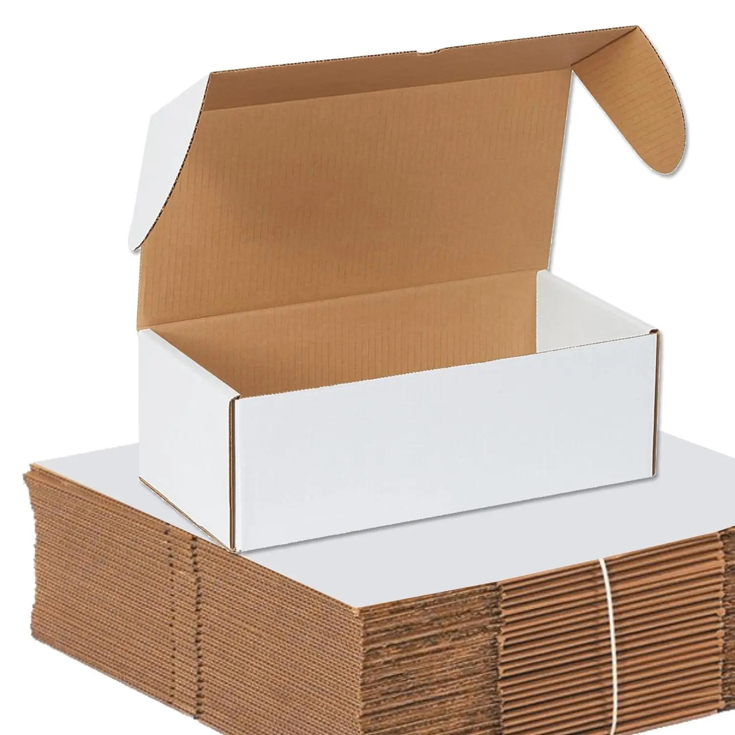 

14" Deluxe Shipping Boxes, 14.5"L x 7.5"W x 5"H, 25-Pack White Corrugated Mailers for Packaging, Storage, Gifts