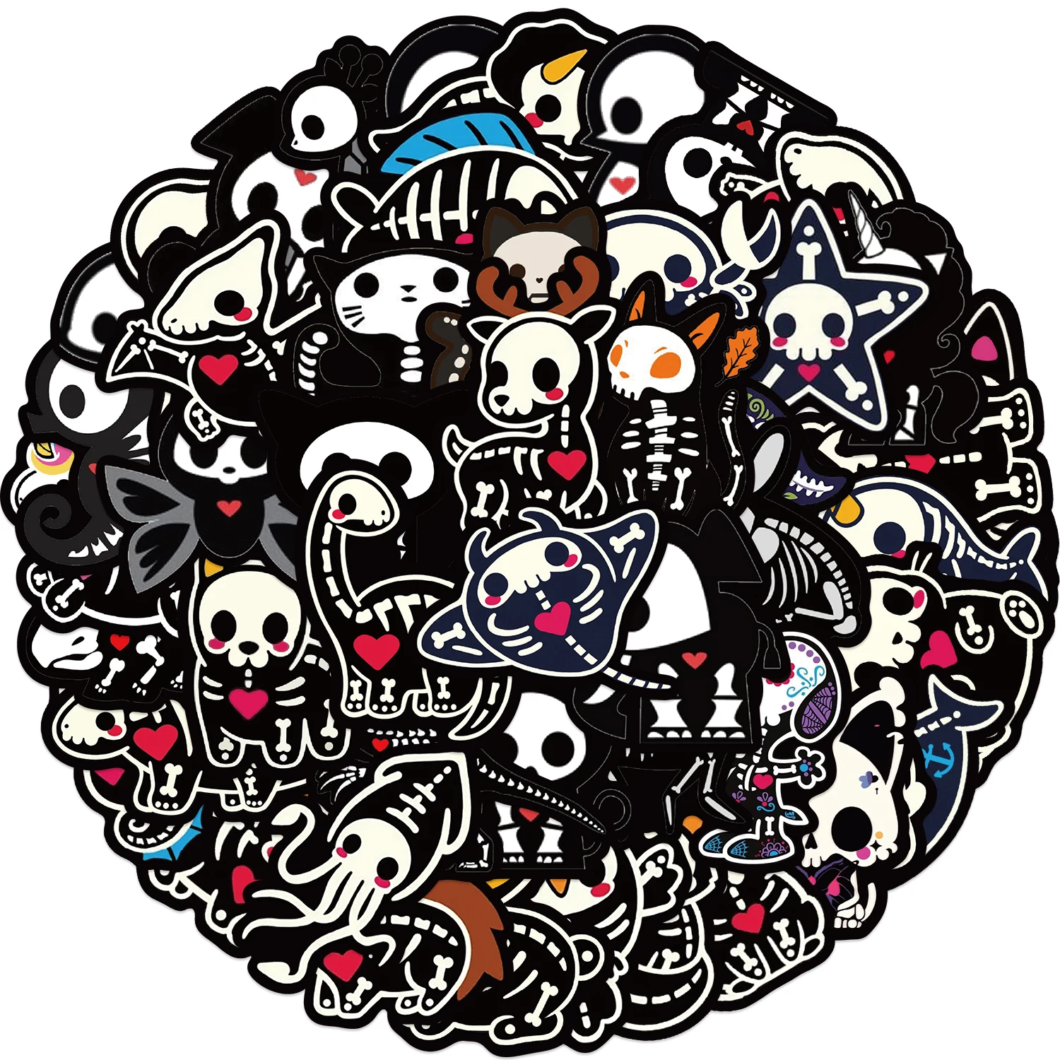 50Pcs Animal Skull Graffiti Stickers Personalized Black Edged For Decor Guitar Notebook DIY Waterproof Sticker Car Desk Decal