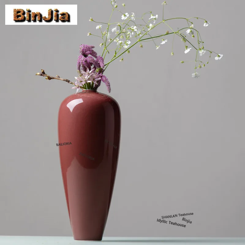

Cowpea Red Small Mouth Plum Vase Creative Terrarium Flower Insert Room Decor Plant Pot Household Flowerpot Tea Items Collection
