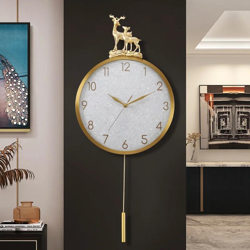 

New Chinese wall clock, light luxury brass silent wall clock
