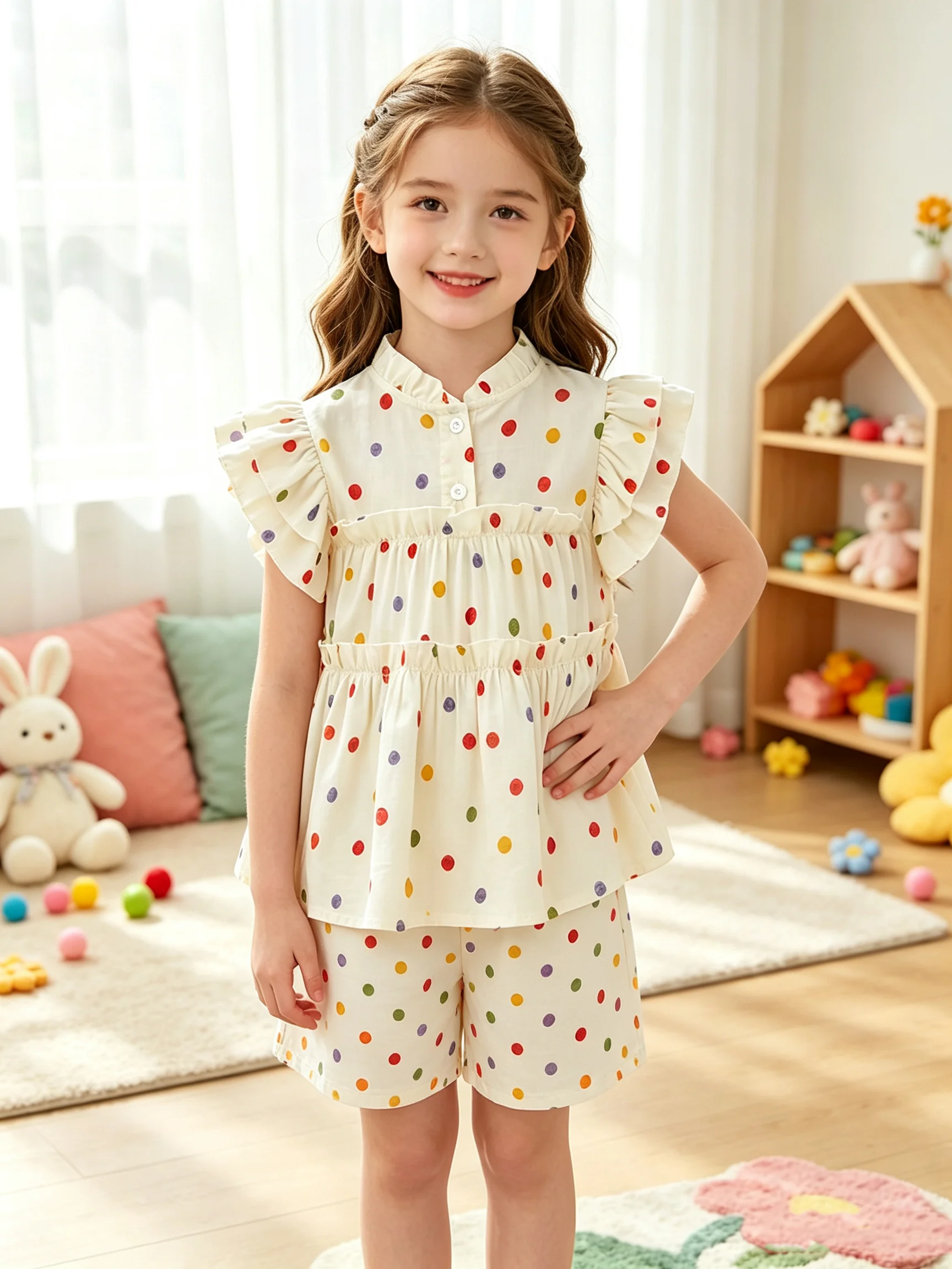 Summer Polka Dot Two-Piece Women's Clothing Set Sweet Style Trendy Outdoor Wear