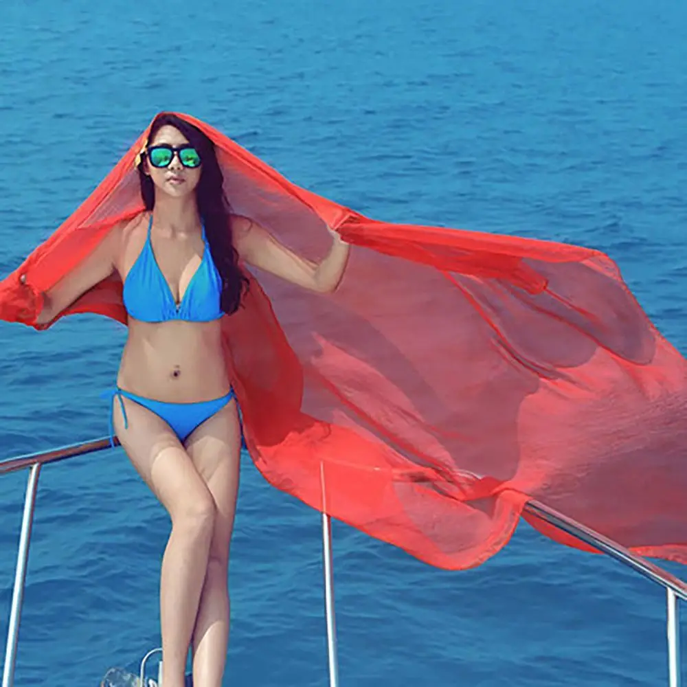 Chiffon Fabric Solid Scarf Solid Color Long Length Sun Protection Shawl Thin Lightweight Beach Towel Wrap Seaside Vacation