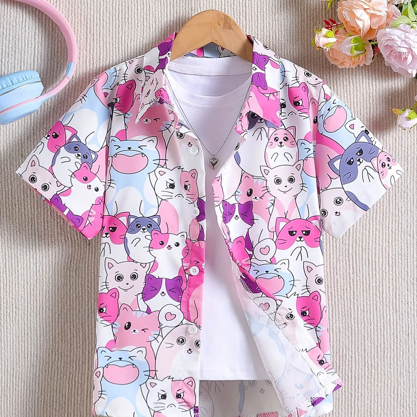 Boys Girl Cartoon Fashion Print Pattern Cute Shirt Short Sleeve Casual Shirts Children Clothes Button up Loose Holiday Shirt Top