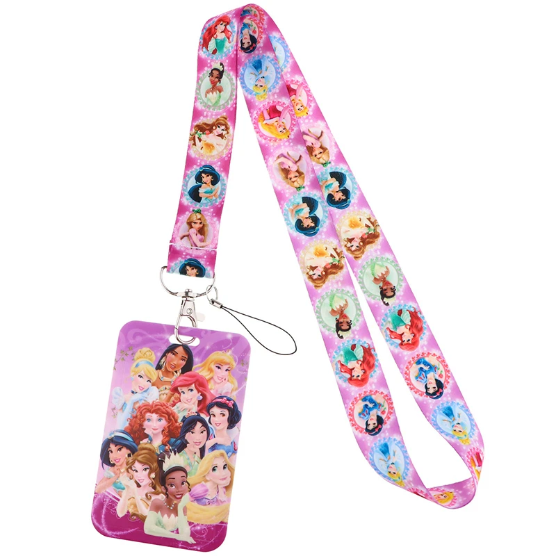 Disney Princess Art Cartoon Anime Fashion Lanyards Bus ID Name Work Card Holder Accessories Slip Decorations Kid Gifts