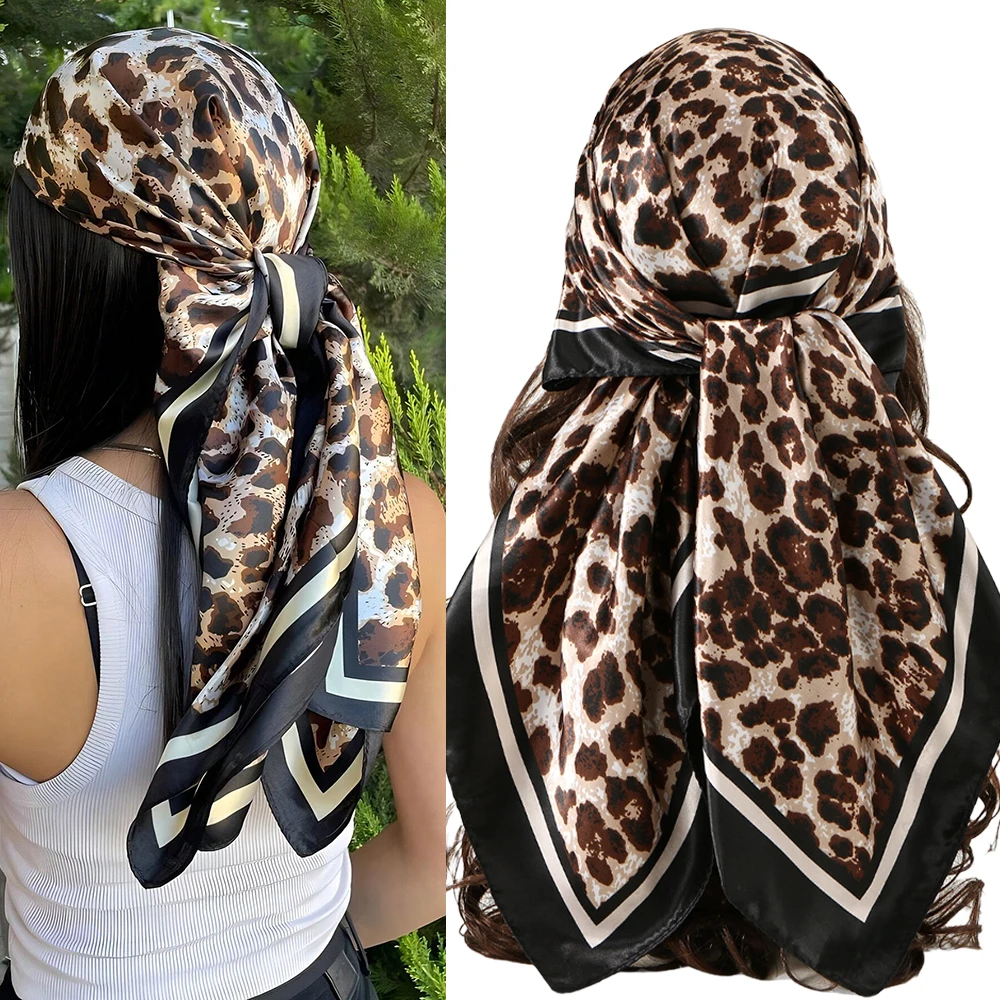 

Роскошный квадратный атласный шарф для женщин, дизайнерский леопардовый принт, палантины, хиджаб, платок, повязка на голову, модная женская шаль, бандана