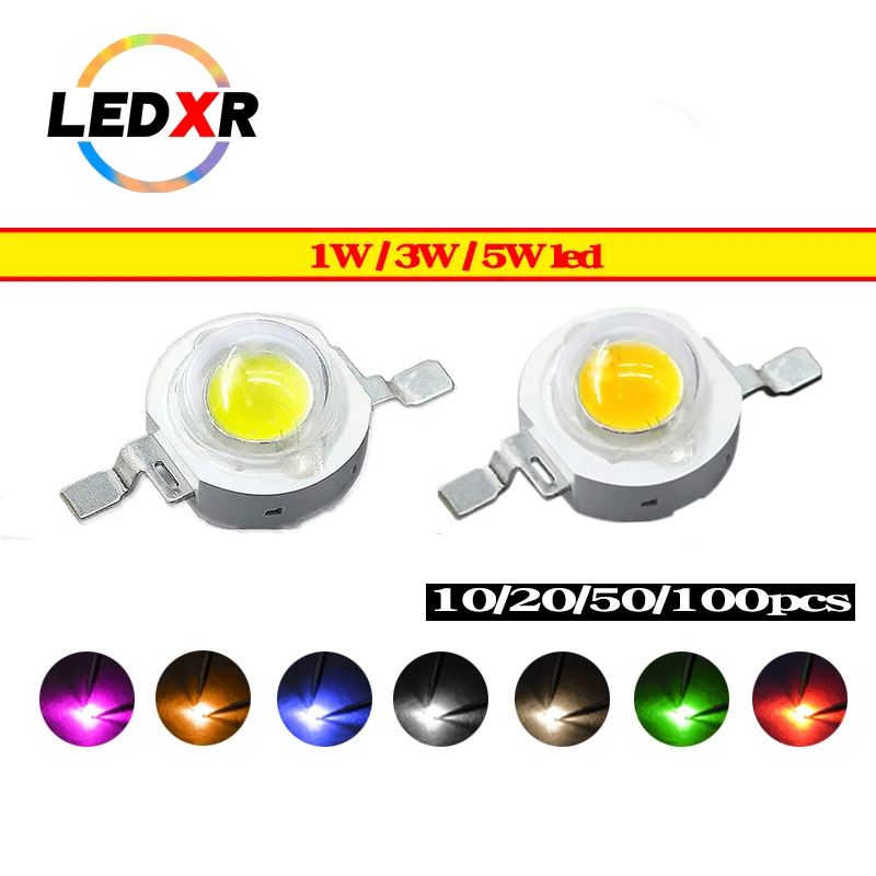 Koraliki do lampy LED o mocy 1/3/5 W, białe, czerwone, zielone, niebieskie i żółte, o pełnym spektrum oświetlenia inżynieryjnego, oświetlenie krajobrazu