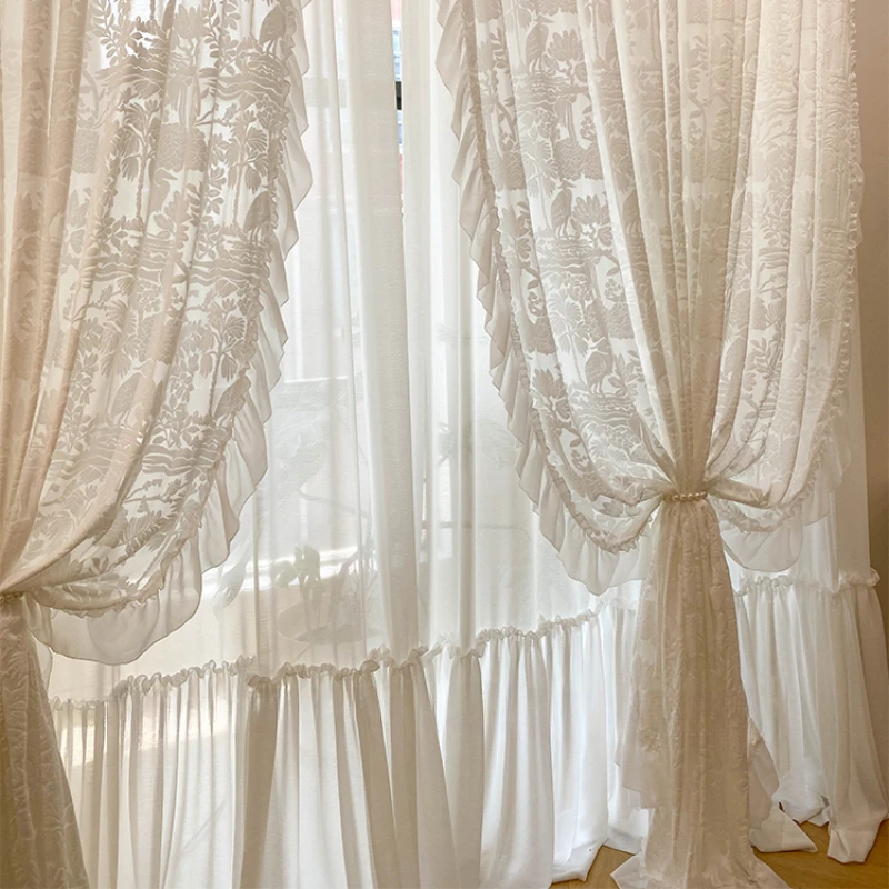 

Princess Romantic French Embossed White Tulle Flamingo Sheer Curtains for Living Room Bedroom Dining Blackout Luxury Window