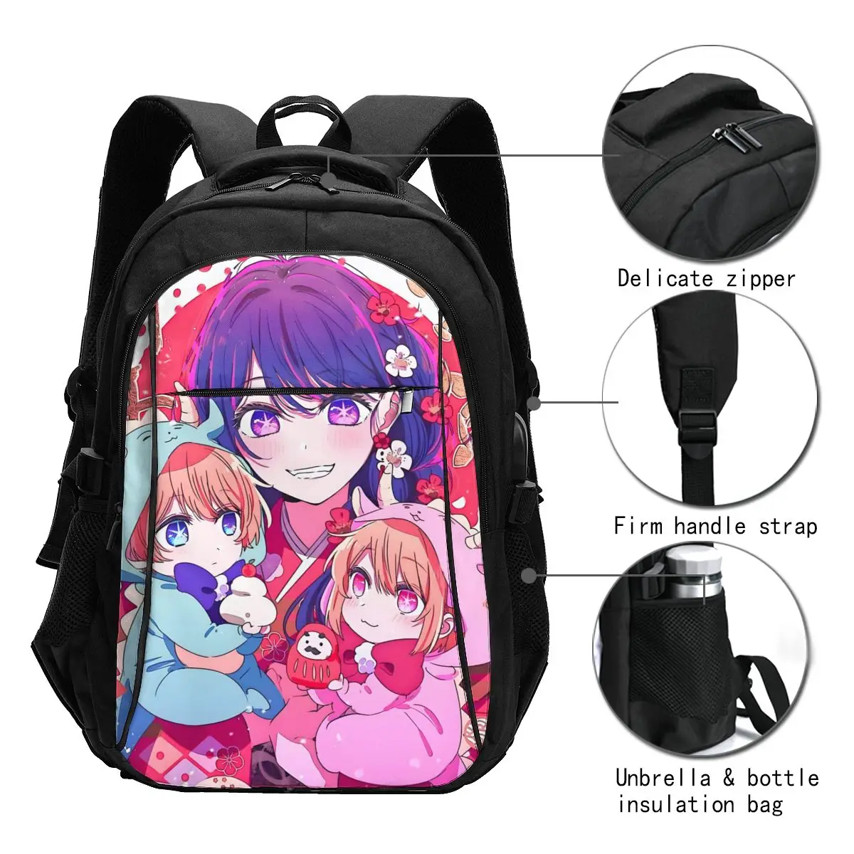 Anime Oshi No Ko Ai Hoshino Travel Laptop Backpack, Business Water Resistant Laptop Backpack with USB Charging Port, College Bag