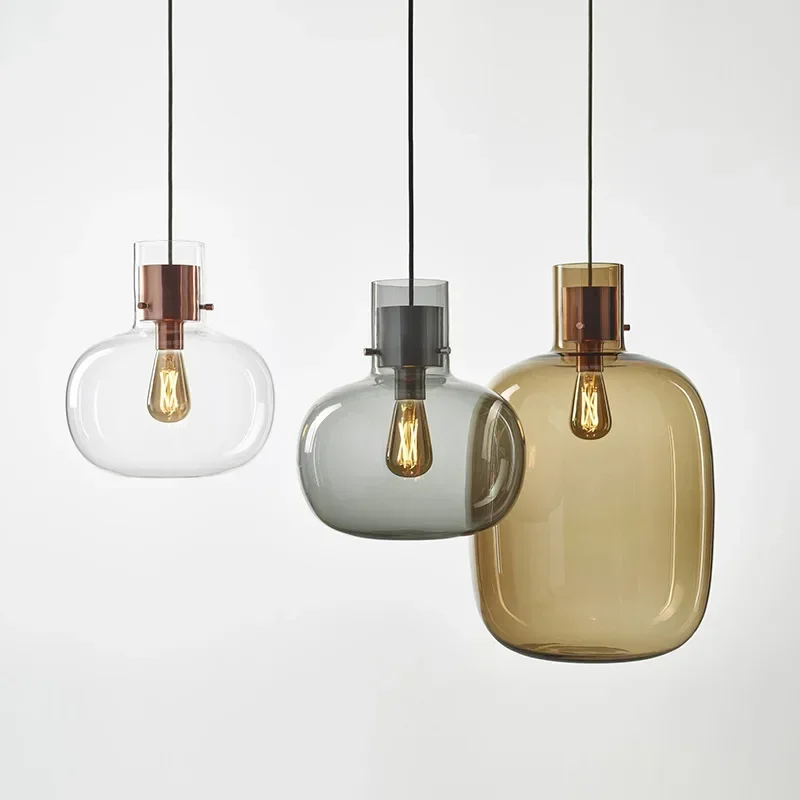 

Morden Vintage LED Pendant Light Glass Smoke Gray Amber Jar Pendant Lamps For Living Room Bedroom Chandelie Home Decor Luminaire