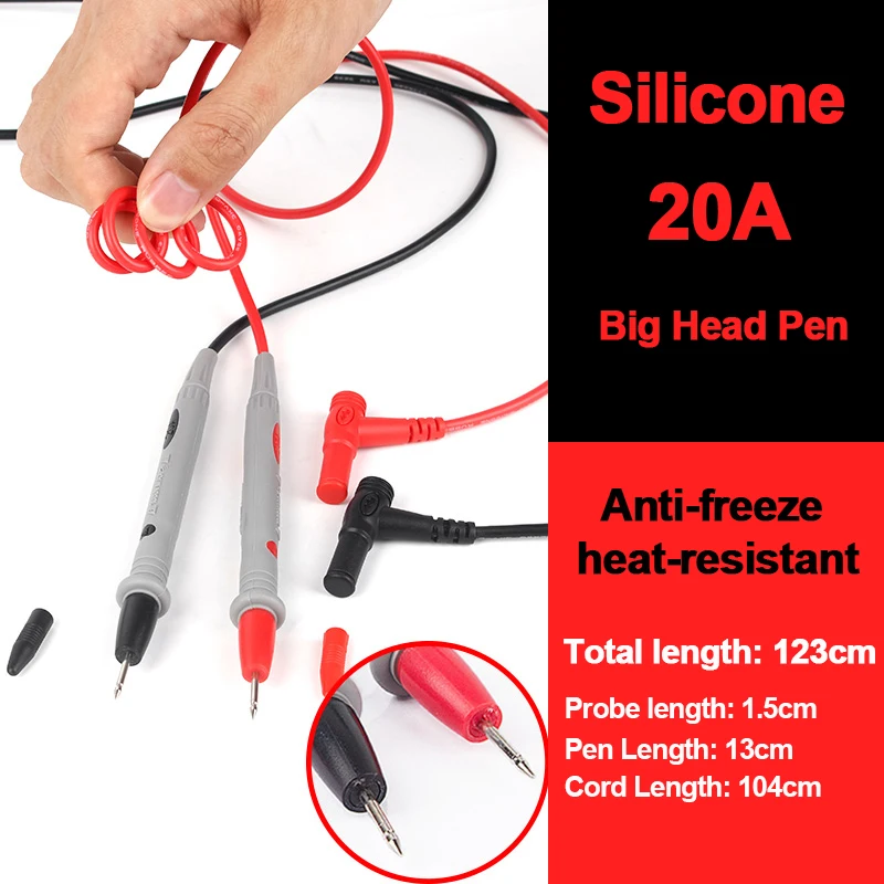 1000V 20A Siliconen Meetsnoeren Digitale Multimeter Kabel Naaldtip Universele Sonde Test Draad Alligator Clip Voor Tester Multimetro