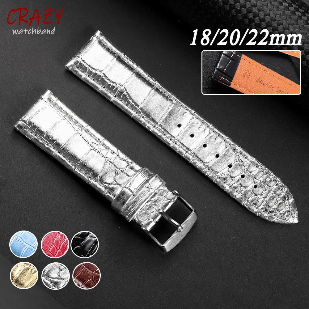 Lederband, universelles Krokodilmuster-Design für Quarzuhrenarmbänder, 18 mm, 20 mm, 22 mm, Ersatzarmband mit Werkzeug