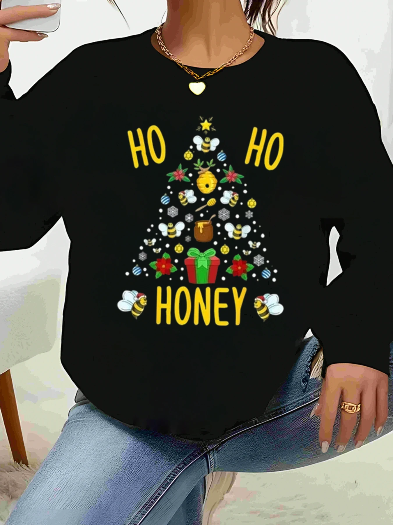 

Праздничный свитер с принтом рождественской елки Honey Bee, повседневная женская одежда