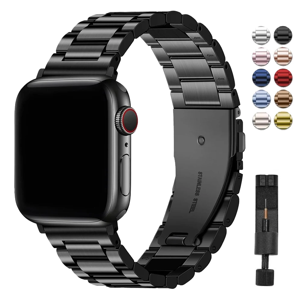 Apple Watch,ultra 2,49mm,9,8,7,6,5,4,se,45mm, 44mm, 41mm用のクラシックステンレススチールブレスレット40mm、38mm、46mm、42mm