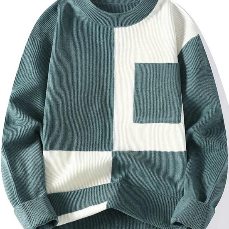 Men's Fleece Lined Sweater Autumn Winter Slim Fit Crew Neck Knit Pullover Youth Versatile Thermal Base Layer Top