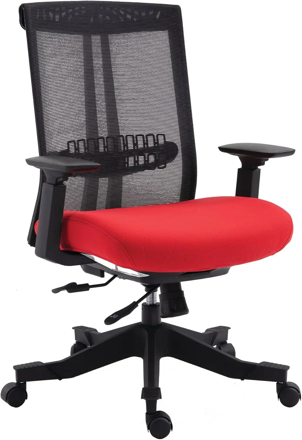 The Chair That Moves With You! Twyst Series Flex Mesh Task Chair With Red Seat, Adjustable Arms, Seat Slide, And Black Frame