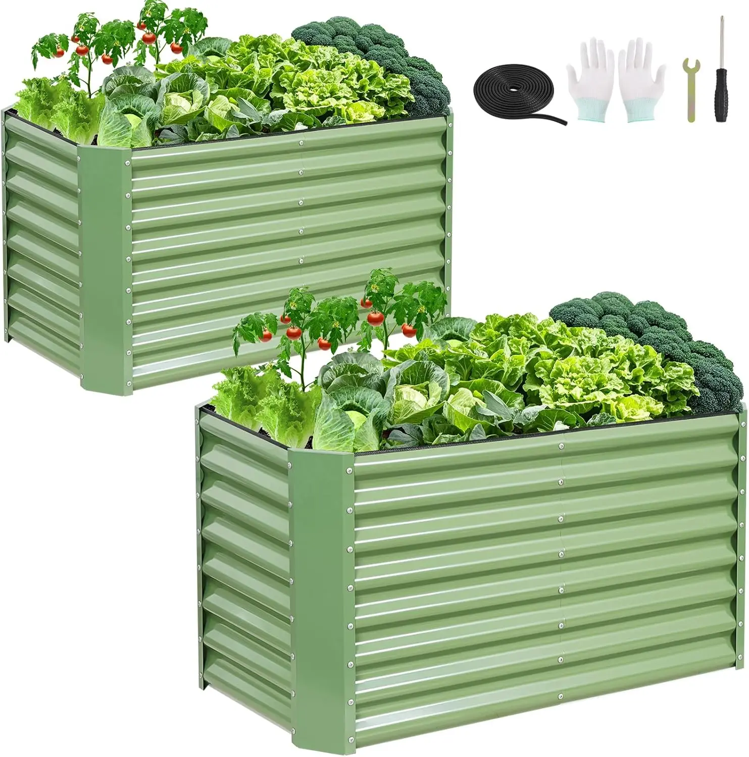 

4x2x2ft Galvanized Raised Garden Bed Planter Box 2 Pack for Plants, Vegetables, Flowers, Herbs
