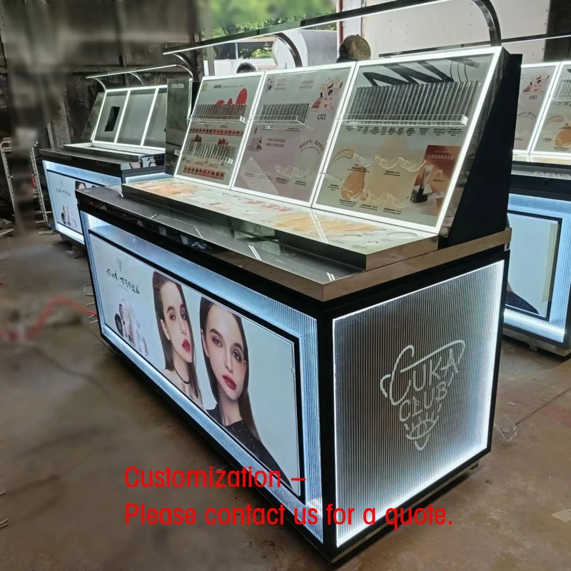 Exhibidor de Cosméticos Personalizado, Estilo Simple, Estante de Vidrio, Exhibidor de Joyería y Productos, Mostrador para Uso en Centros Comerciales y Supermercados