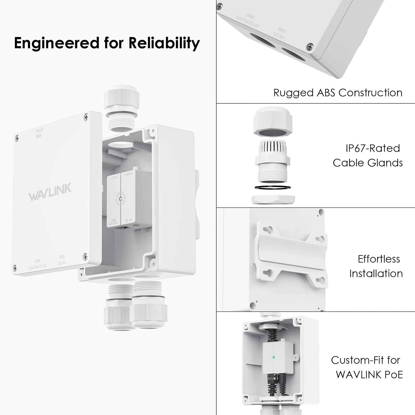 

WAVLINK Outdoor Enclosure for PoE Injectors IP67 Weatherproof Box Exclusively Designed for WAVLINK Outdoor AP Series Mount Kit