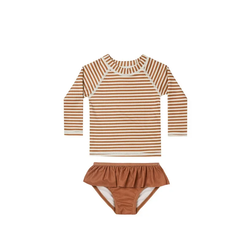 2024 Summer Two-piece Swimsuit Girls Baby Sunscreen Swimwear Children Long Sleeve Swimsuit Baby One-piece Swimsuit