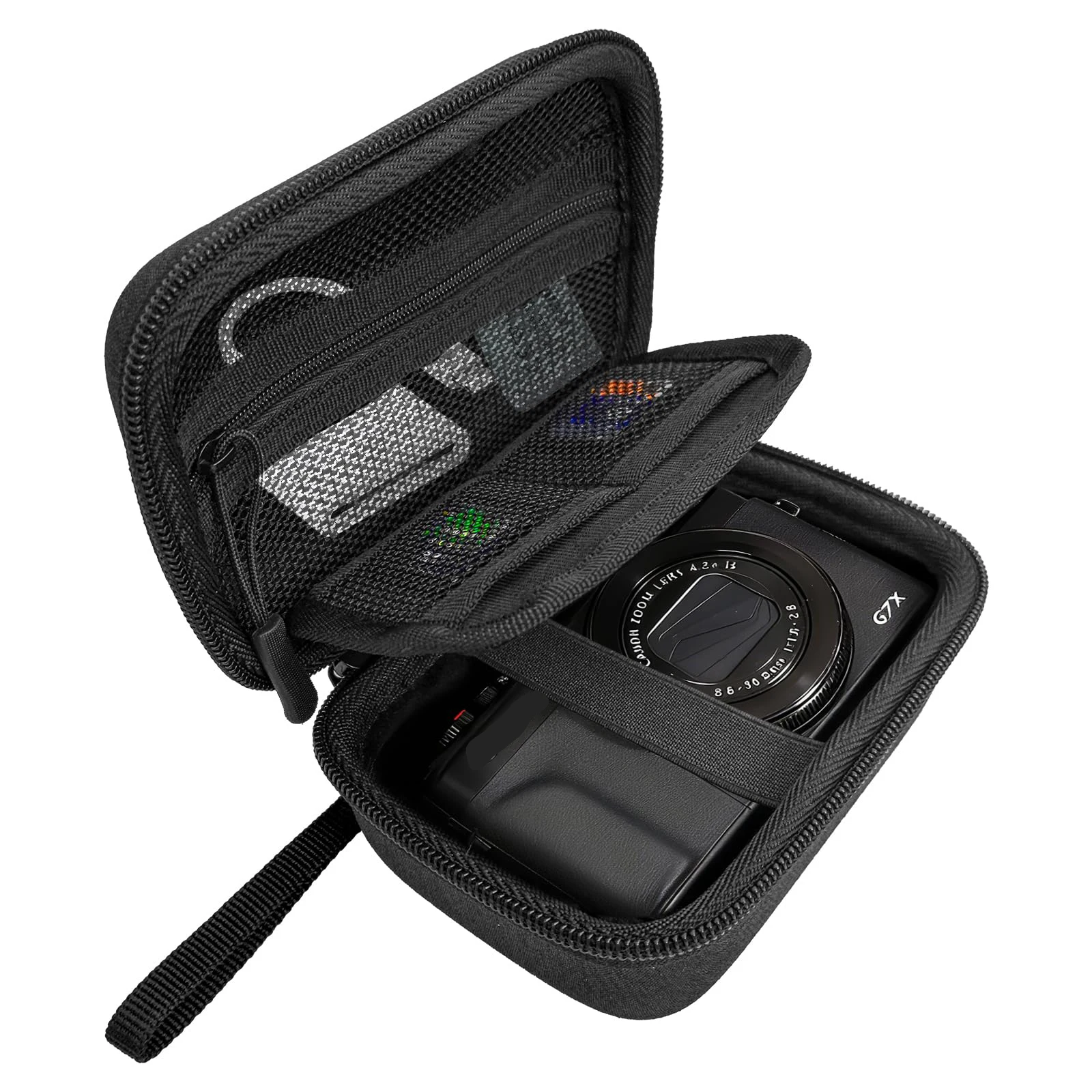Camera Case for Canon G7X Mark III/II,Hard Shell Case fits PowerShot,with Partition Storage for SD Card Accessory–Black