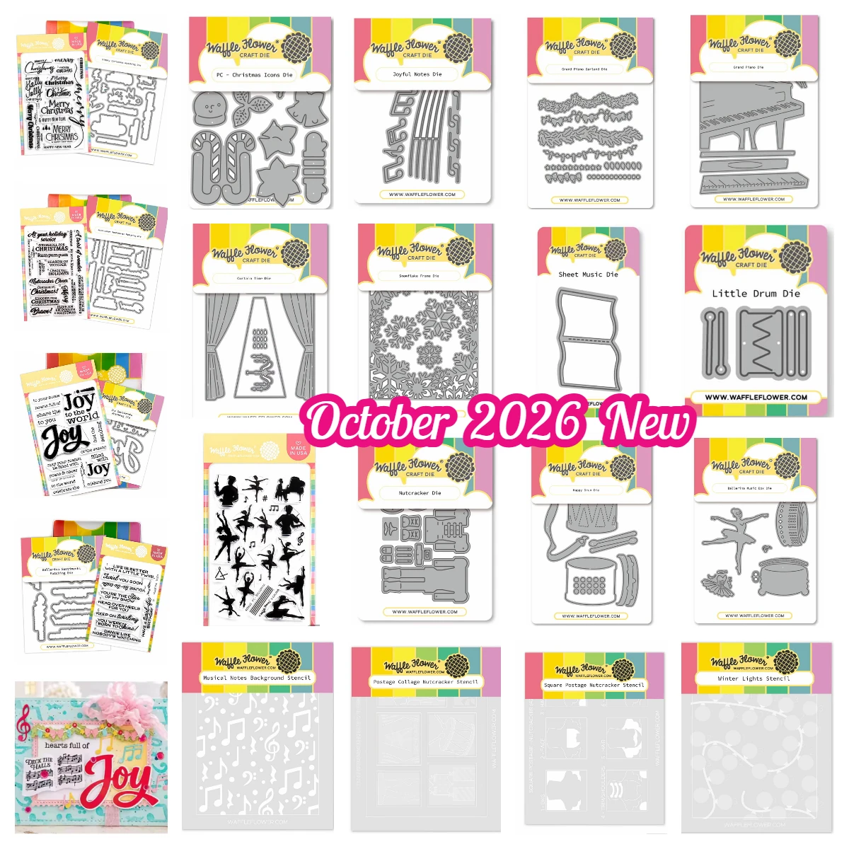 Waffelblumen-Ballerina-Spieluhr, fröhliche Trommel, Nussknacker-Stanzformen, Stempel, Schablonen für DIY-Handarbeiten, Scrapbooking, Oktober 2026, Neu