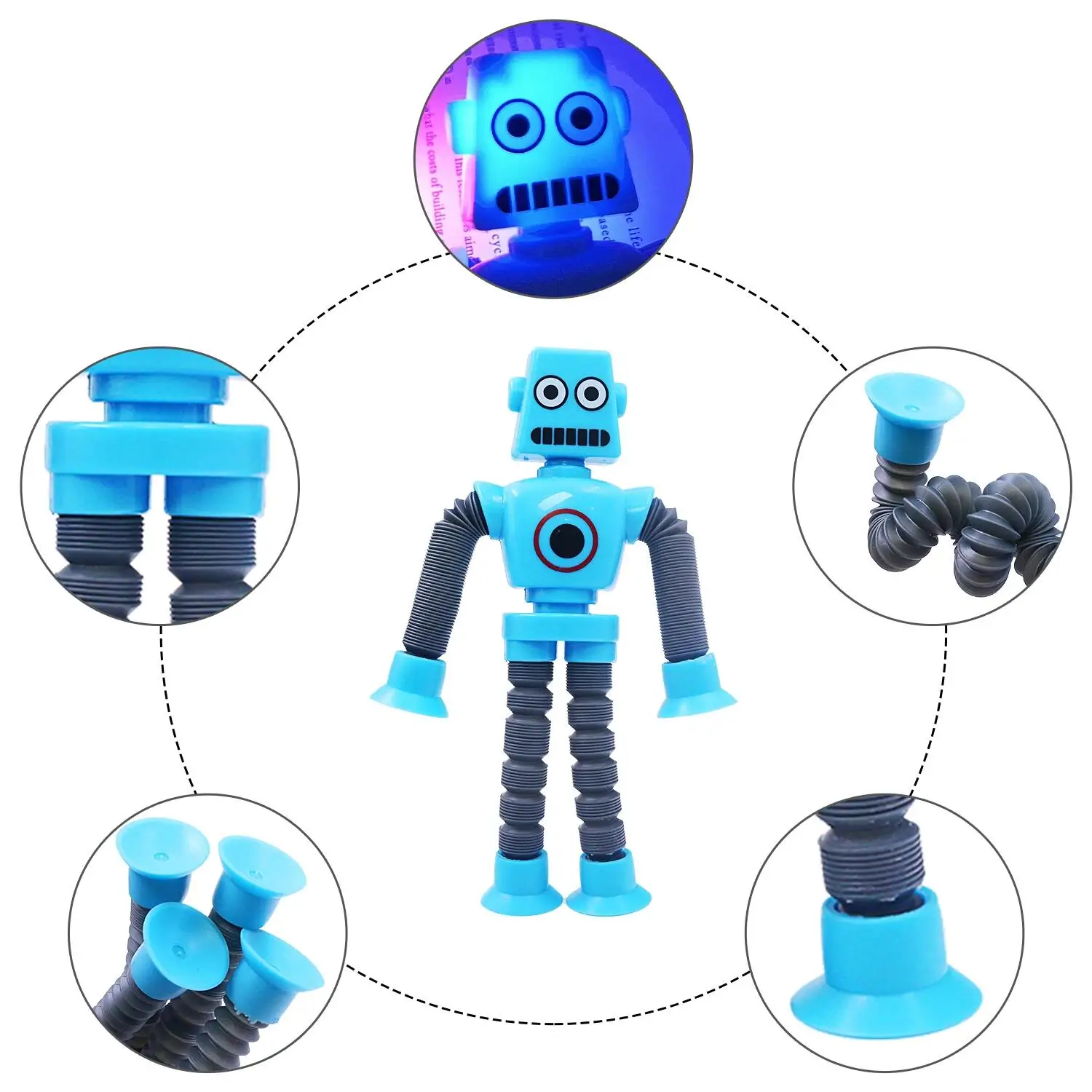 Luminous and versatile suction cup robot telescopic tube, with a flexible design and a new and interesting decompression toy