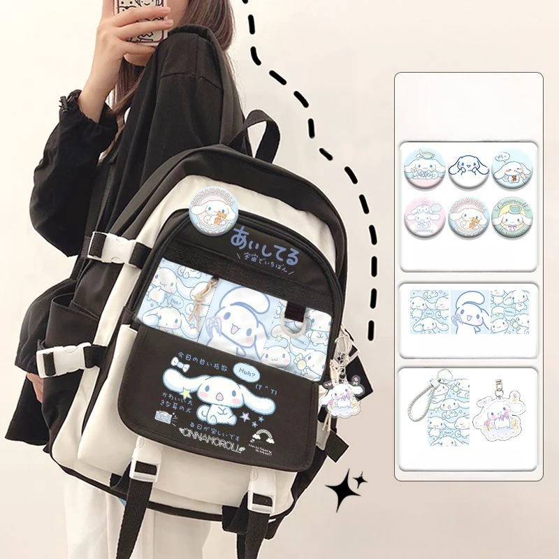 Anime Sanrioed Plush Toy Cinnamoroll Backpack Children Girl Boy Blue Schoolbag Kawaii Student School Bag Computer Large Gift