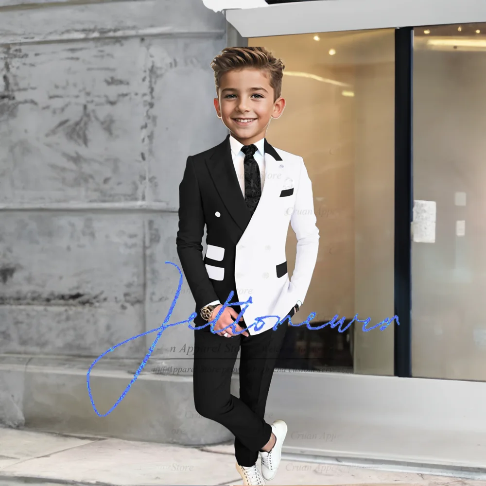 Full Suit For Boys Evening Dinner Formal Outfits Wedding Party Kids Stylish Burgundy White Splicing Blazer Pants 2 Pieces