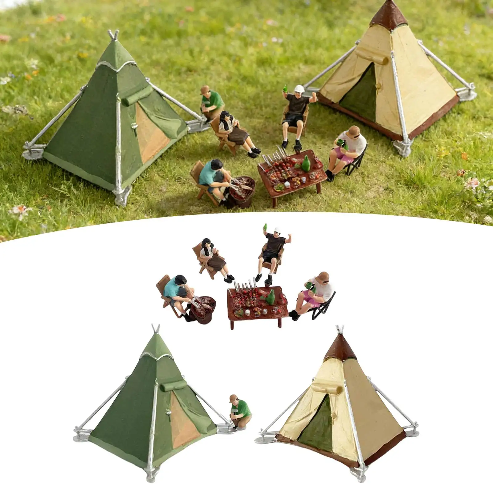 Ensemble de figurines de Camping miniatures à l'échelle 1:64, peintes, réalistes, petites personnes avec tente pour micro paysages