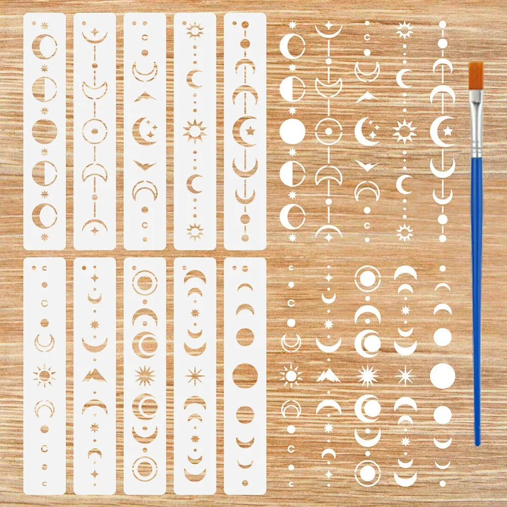 2Pcs 2 Styles PET Hollow Out Drawing Painting Stencils for DIY Scrapbook Photo Album Moon 300x300mm 1pc/style