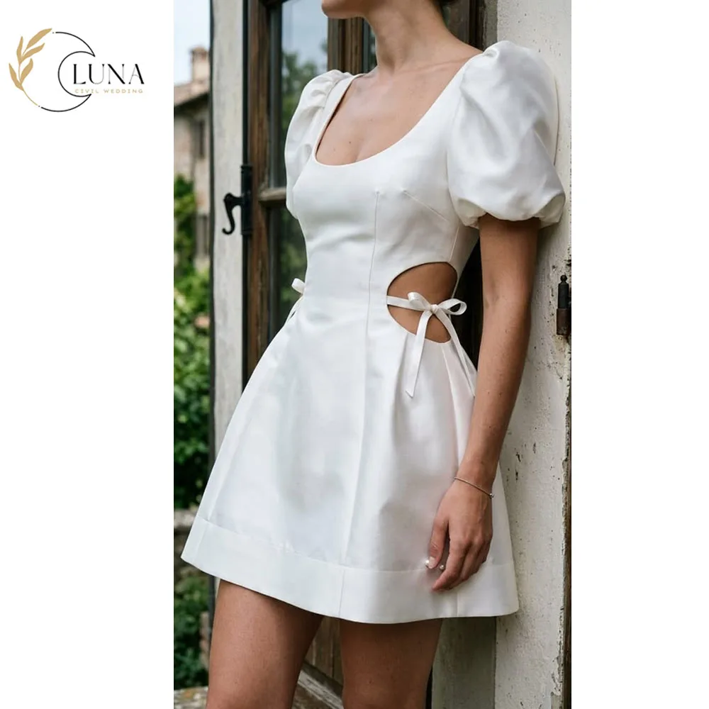 Luna Simple Mini Ivory Short Sleeveless A-Line Wedding Dress Sheath Sexy Pleat 2026 Customized Graduation Dress