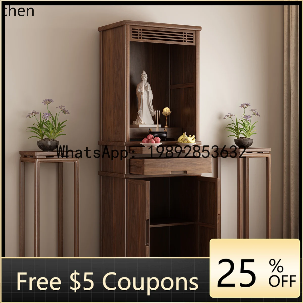 

AB Buddhist niche stand cabinet incense case household solid wood Guanyin living Shentai God of Wealth incense burner oering